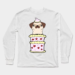 Pug dog Jumping out of a cake Long Sleeve T-Shirt